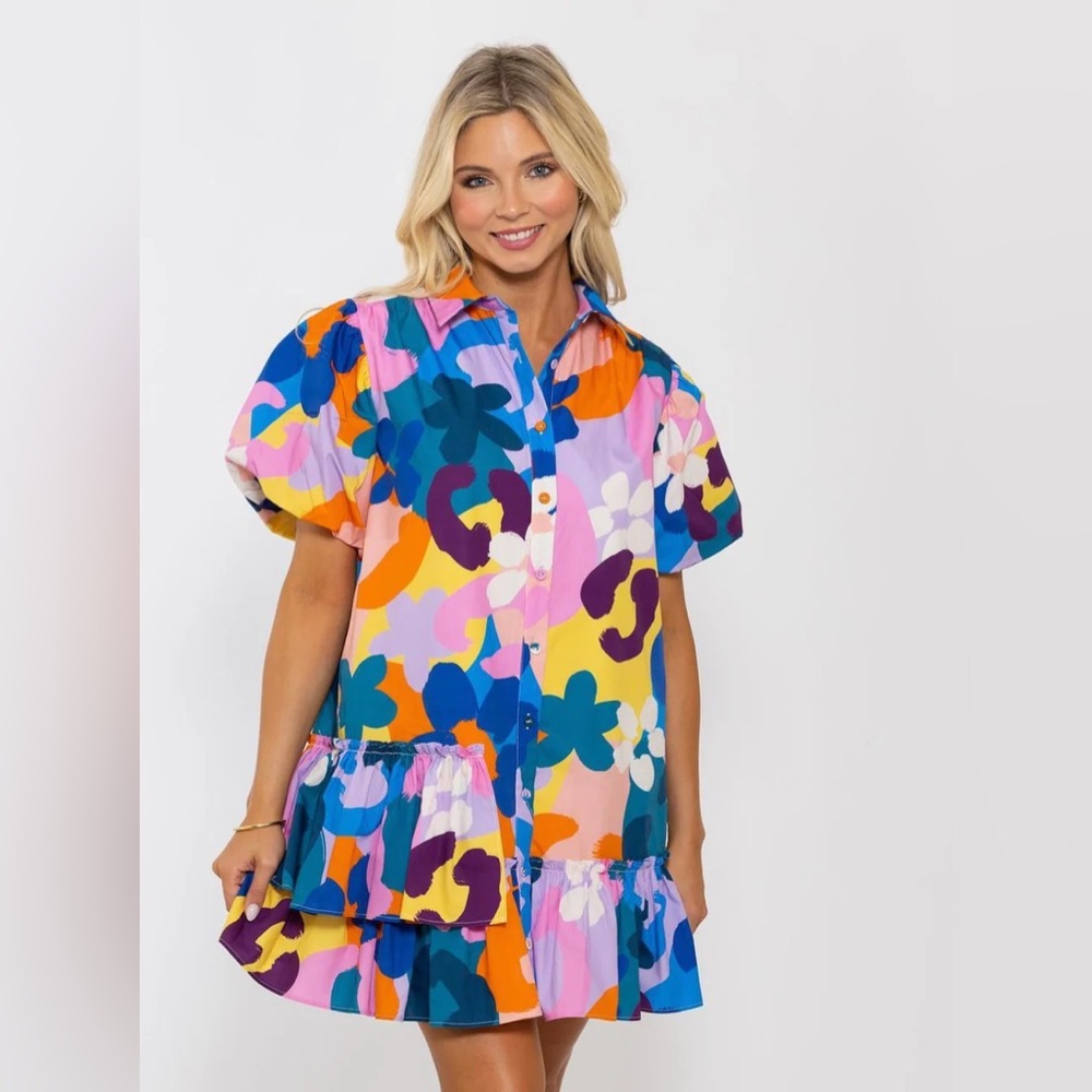 Karlie Abstract Floral Puff Dress